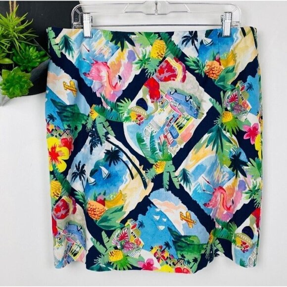 Talbots Sz 4 Flamingo Tropical Scene Hawaiian Print s Pencil Skirt Womens - Picture 14 of 14